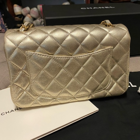 Chanel Gold Rectangle Mini Flap Gold hardware Metallic - Picture 4 of 7
